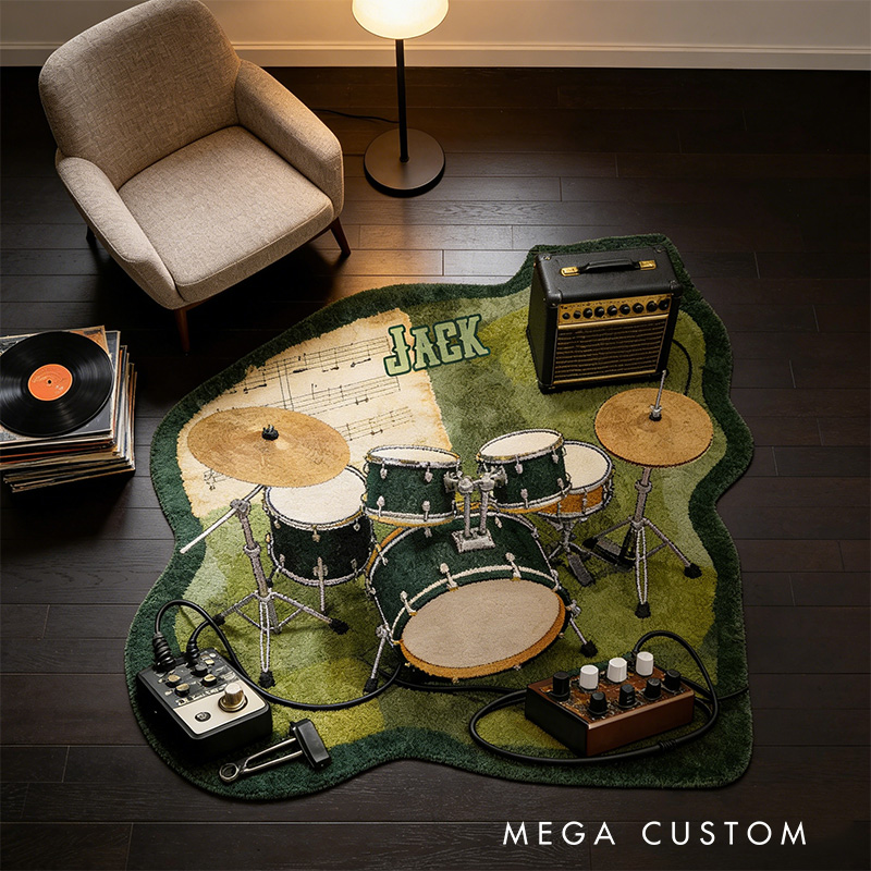 Personalized 2D Flat Green Groove Rug for Music Lovers Gift for Kids Music Studio