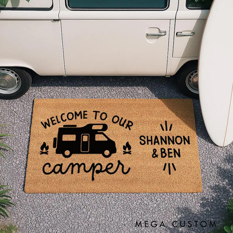 Personalized Welcome to Our Camper Van Doormat Custom Camper Door Mat Doormat Family Name Camping Gifts