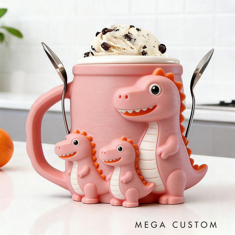 Personalized Dinosaur Ice Cream Pint Holder Cute Custom Freezer Accessory for Kids and Adults Unique Gift for Birthday Party Fun Kitchen Decor
