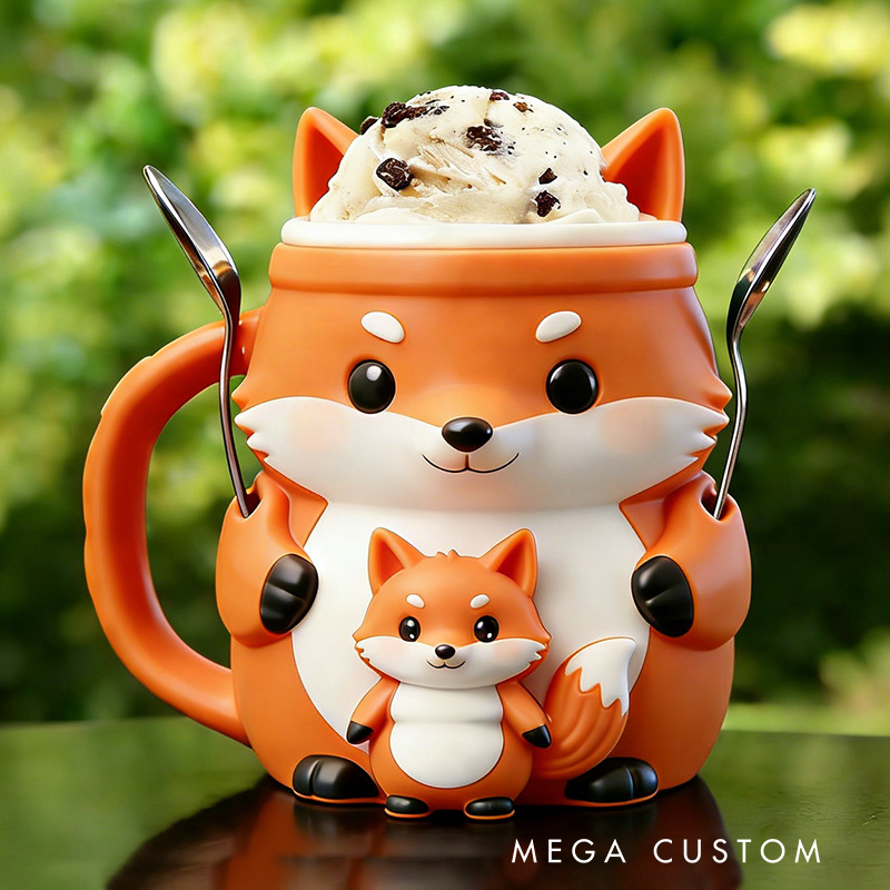 Personalized Fox Ice Cream Pint Holder Eco Friendly 3D Printed Pint Cozy with Spoon Slots Cute Gift for Ice Cream Lovers