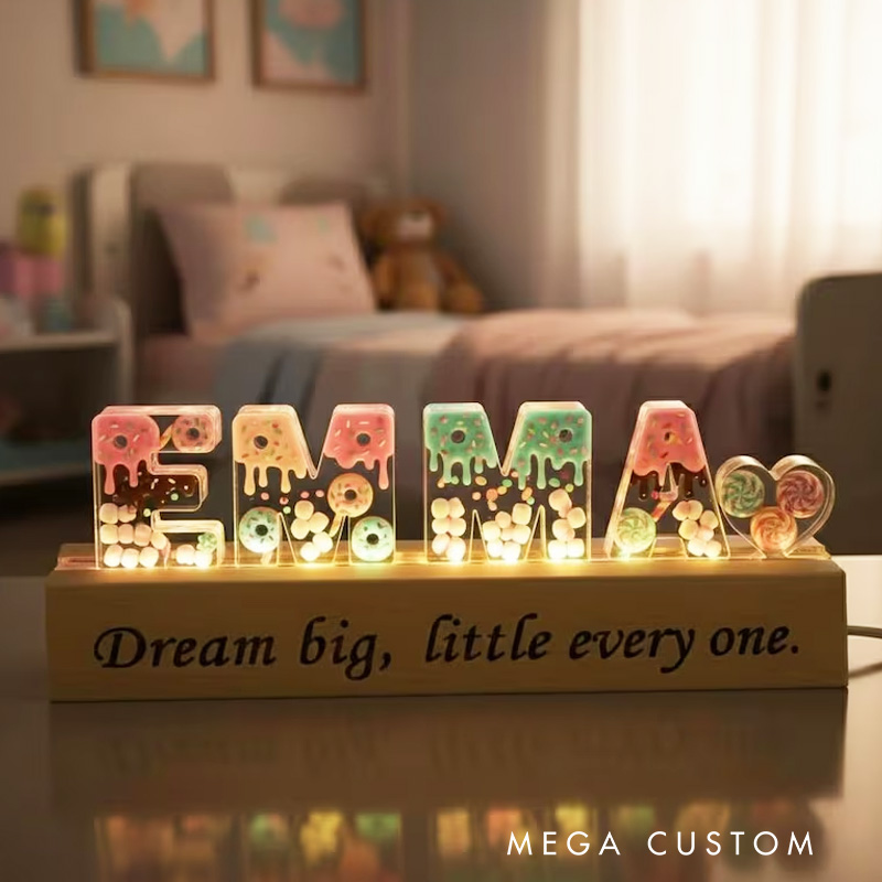 Personalized Donut Name Letter LED Acrylic Light Night Light with Name and Base Home Decor Birthday Gift for Girls Wife Kids
