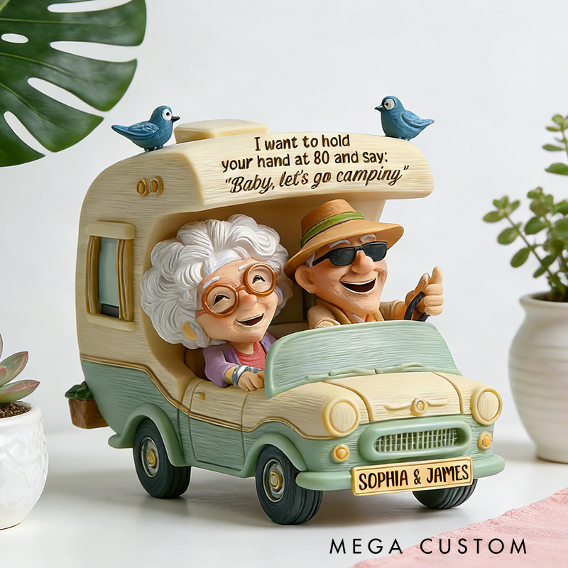 Personalized 3D Printing Old Couple Camping Ornament Rv Camper Funny Senior Couple Gift Ornament for Husband and Wife