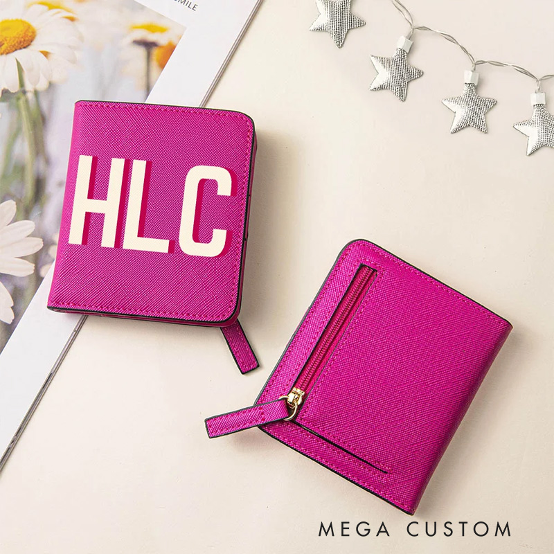 Personalized Shadow Name Leather Compact Bifold Pocket Wallet with Name Birthday Anniversary Gift for Women Girls