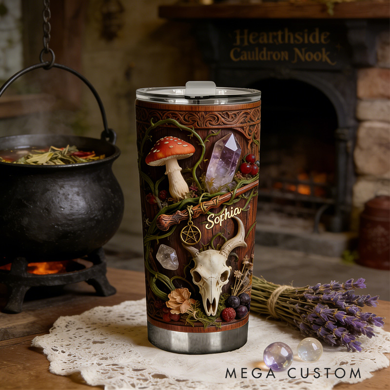 Personalized 2D Flat Mystical Nature 20oz Tumbler Custom Magic Witch Themed Tumbler for Magic Lovers