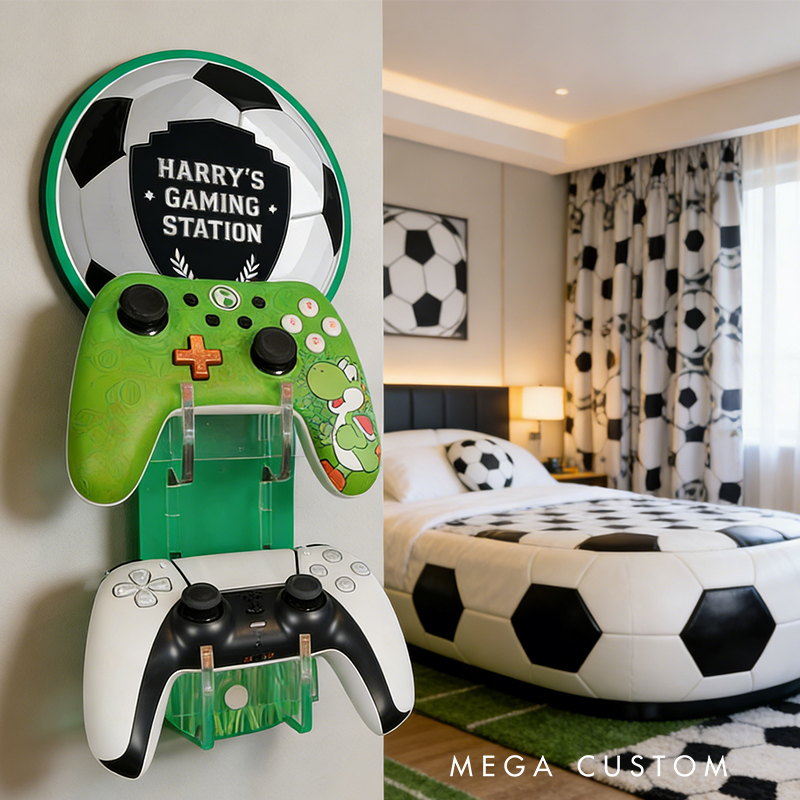 Personalized Wall Mounted Soccer Controller And Headset Holder for Soccer Fans