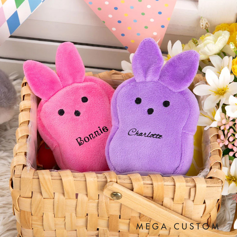 Personalized Macaron Color Cute Bunny Plush Coin Purse Wallet with Name Easter Basket Stuffers Birthday Gift for Kids