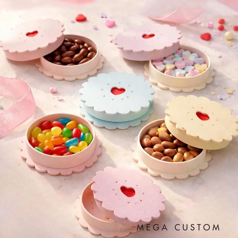 Adorable Heart Detail Macaron Shaped 3D Printed Storage Box Perfect for Candy Jewelry and Small Gifts