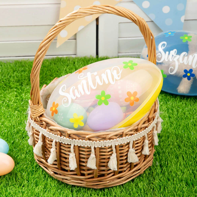 Personalized Flowers Fillable Jumbo Easter Egg with Name Easter Party Hunting Gift for Boys Girls