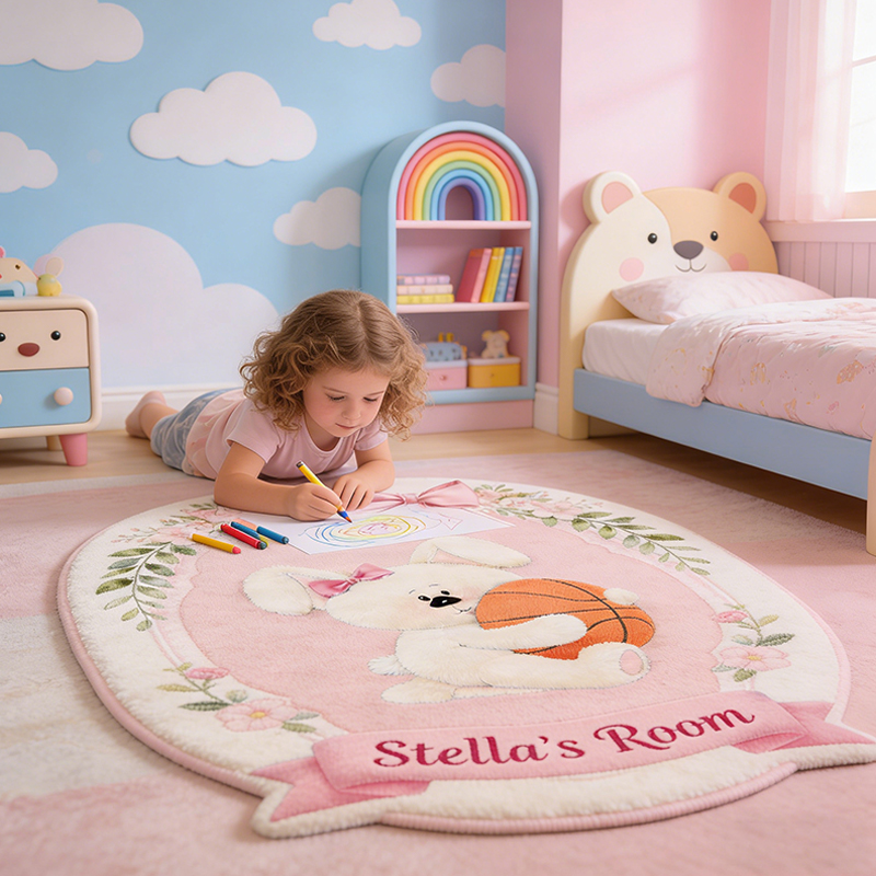 Personalized Easter Bunny Basketball Rug with Custom Name for Kids Easter Gifts  