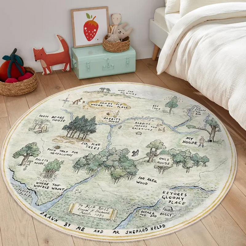Hundred Acre Wood Map Adventure Theme Playroom Name Mat Storybook Style Carpet Rug for Kids