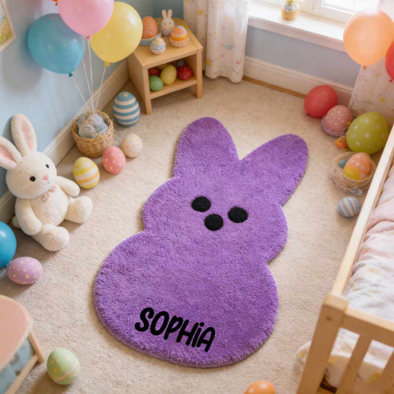 Personalized Easter Bunny Shaped Colorful Plush Name Mat Cute Spring Nursery Decor Playroom Carpet Rug for Kids