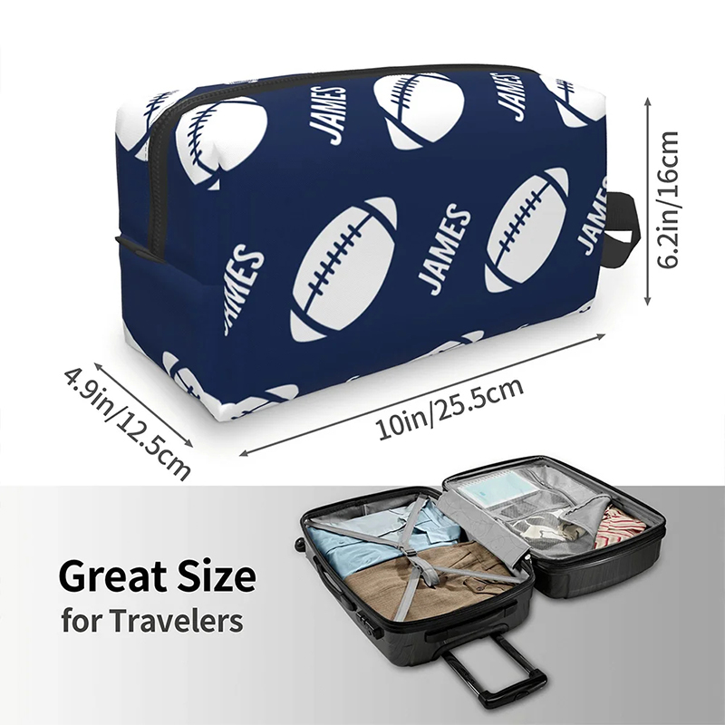 Personalized Sports Themed Toiletry Bag with Custom Name Football, Tennis, Soccer for Sports and Travel Enthusiasts