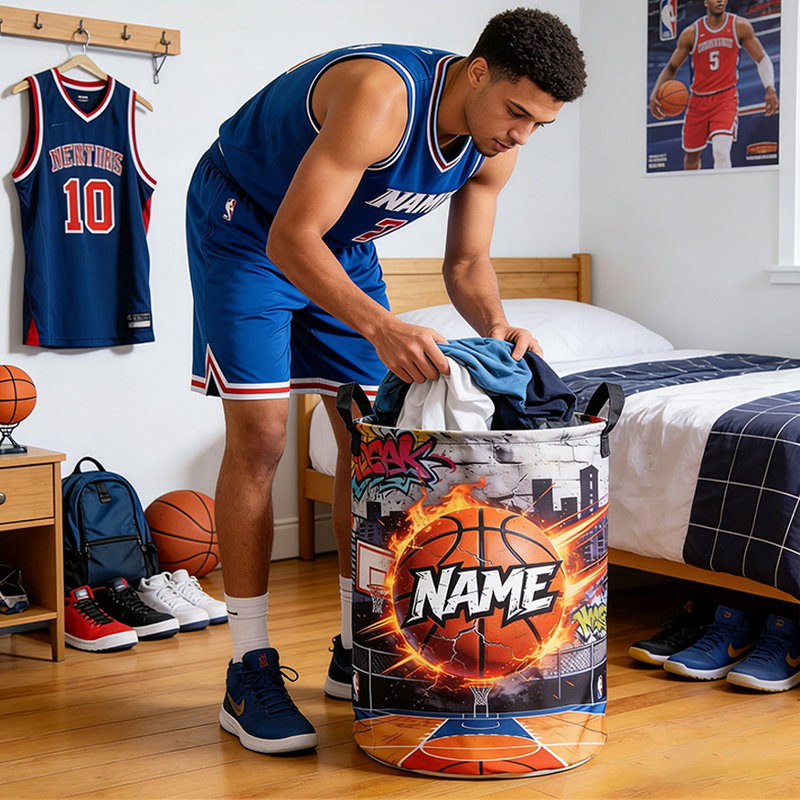 Personalized Basketball Fire Storage Basket with Custom Name Energize Any Room for Basketball Enthusiasts