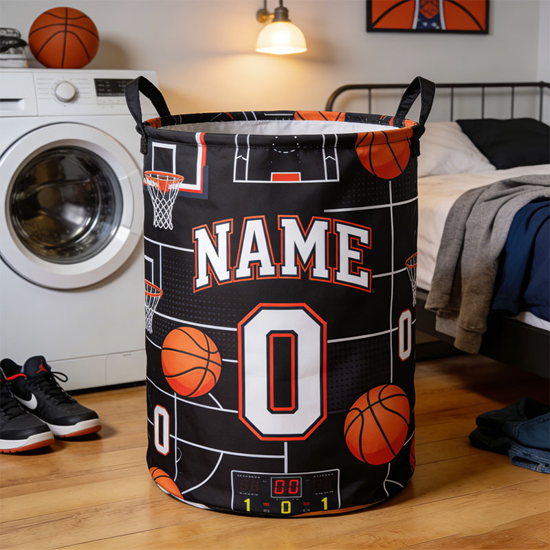 Personalized Basketball Court Storage Basket with Custom Name and Number for Basketball Fans