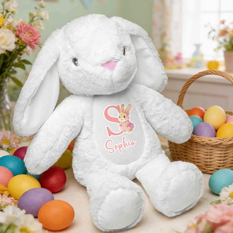 Personalized Cute Bunny Initial Easter Bunny Stuffed Toy with Name Easter Birthday Gift for Kids