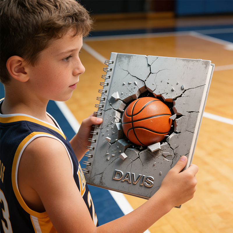 Personalized Basketball Sports Broken Effect Notebook with Custom Name for Basketball Fans or Students