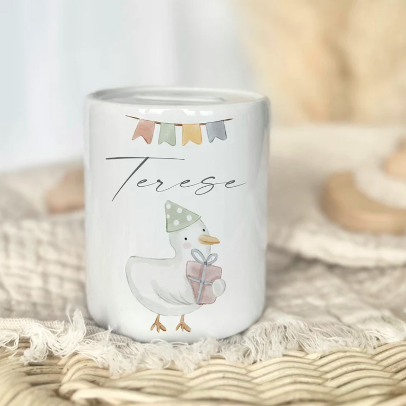 Personalized Woodland Animal Theme Name Ceramic Money Box Cute Nursery Gift Baby Keepsake Piggy Bank