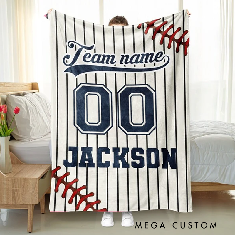 Personalized Baseball Blanket with Custom Team Name and Number
