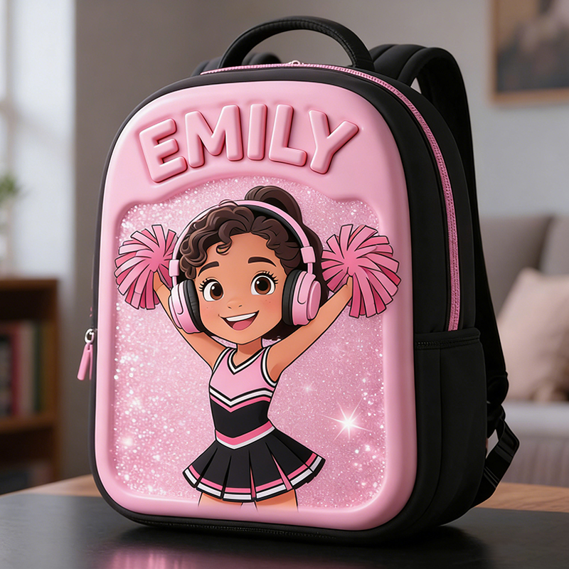 Personalized Glitter Cheerleader Backpack with Custom Name for Girls Black to School Gift