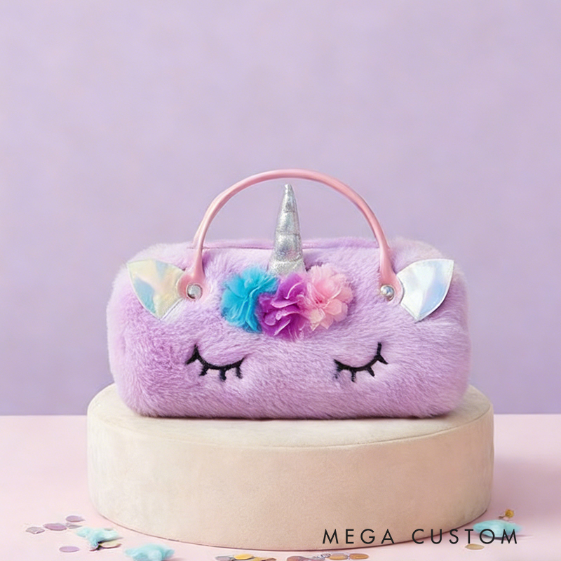 Personalized Dreamy horse Themed Plush Glasses Case Custom Name Handheld Storage Box for Kids