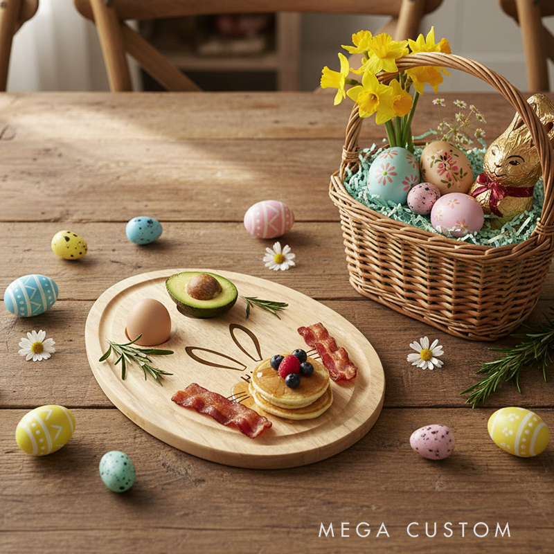 Personalized Wooden Easter Breakfast Board Custom Name Rabbit Design Children's Gift Perfect Easter Gift for Kids