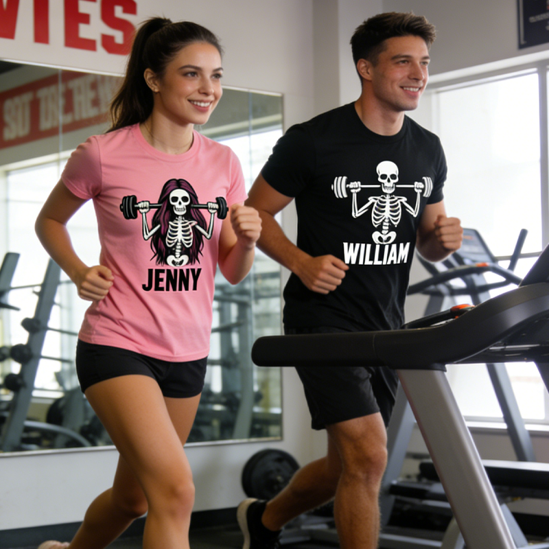 Personalized Deadlift Skeleton Couple Classic T-Shirt with Name Weightlifting Gift Bodybuilding Powerlifting for Gym Lover
