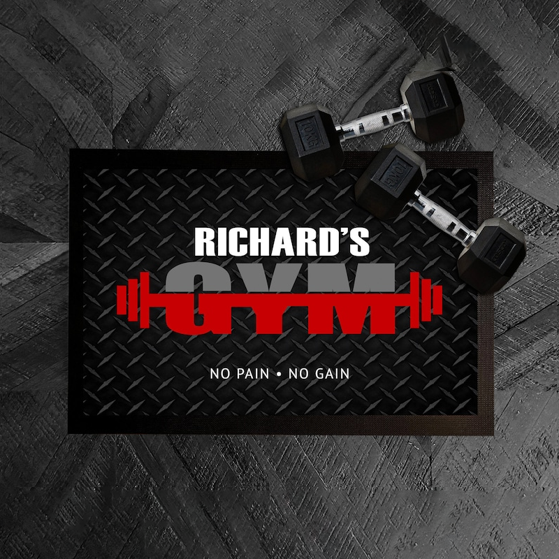 Personalized Gym Door Mat Barbells for Home Gym Weights Room Workout Exercise Studio Rug for Gym Lovers