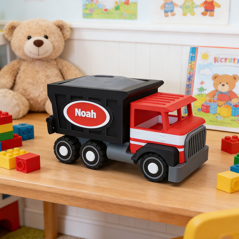 Personalized Fire Truck Theme Name Red Black Vehicle Toy Money Box Kids Room Decor Gift for Boys 3D Printing Piggy Bank