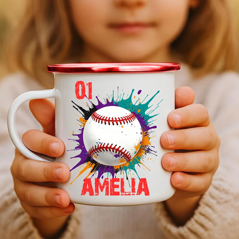 Personalized Splash-Effect Sports Enamel Cup with Name and Vibrant Design for Sport Enthusiasts
