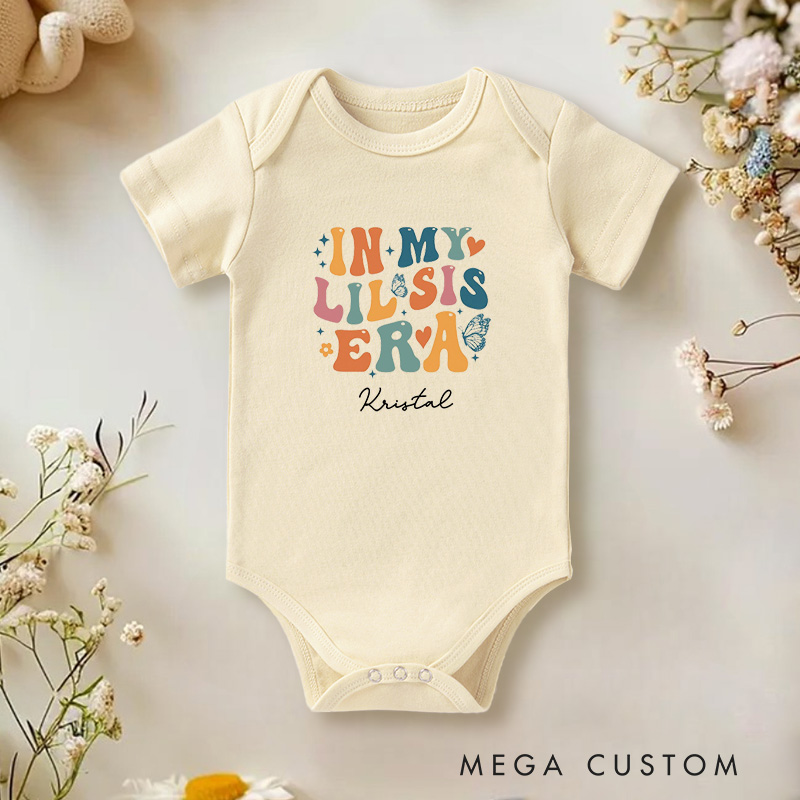 Personalized In My Lil Sis Era Cute and Colorful Design Celebrating Little Sisters Onesie
