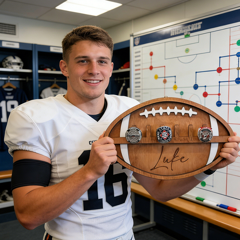 Personalized Football Ring Display Holder with Custom Name for Football Stars