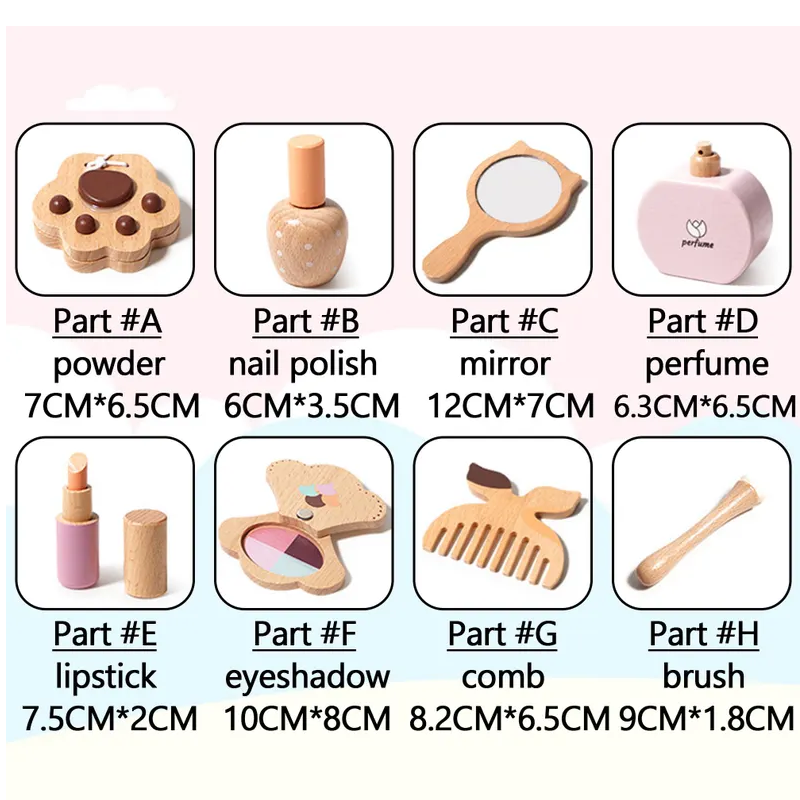 Personalized Wooden Kids Makeup Set Pretend Play Hair Salon Birthday Gifts for Baby or Kids