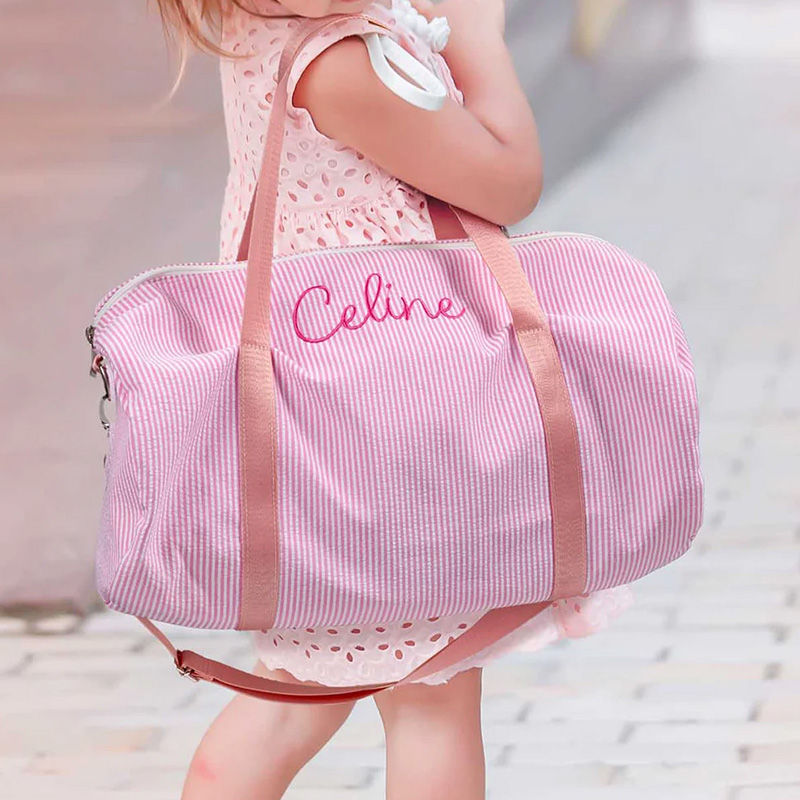 Personalized Embroidery Name Striped Large Seersucker Dance Duffle Bag with Shoulder Strap Back to School Birthday Gift for Girls