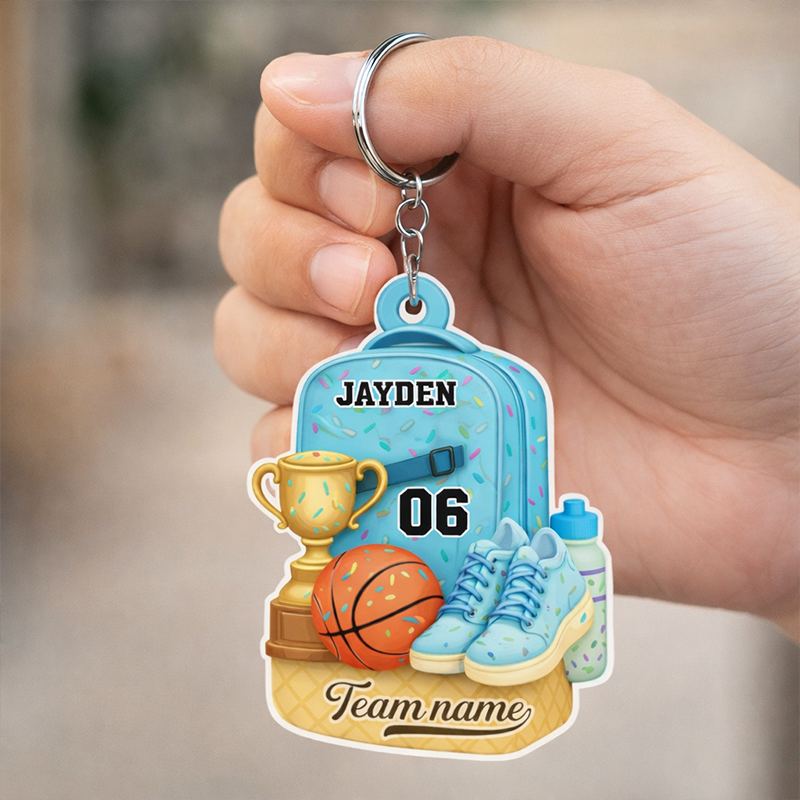 Personalized Basketball Keychain Custom Name and Team Name for Fans