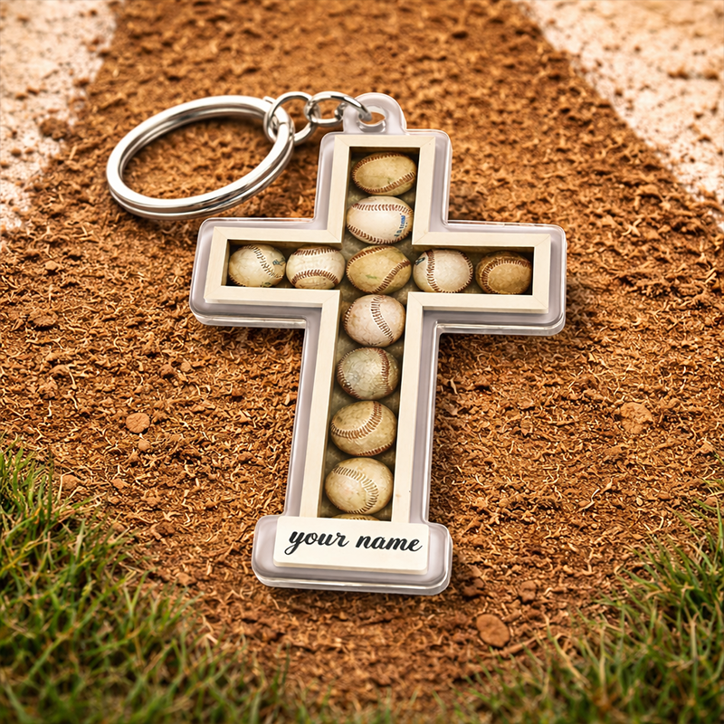 Personalized Baseball Cross Keychain Unique Custom Name Gift for Sports Fans