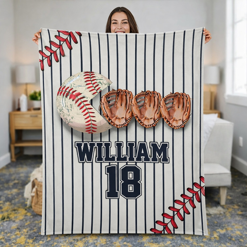 Personalized Baseball Blanket Custom Name and Number Perfect Gift for Sports Lovers