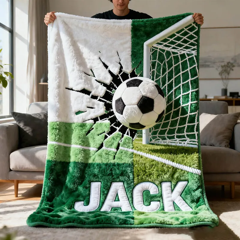 Personalized Goal Scoring Soccer Blanket with Custom Name for Enthusiasts