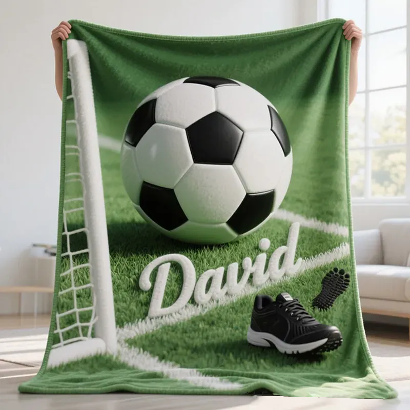 Personalized Soccer Blanket with Custom Name for Fans and Players  