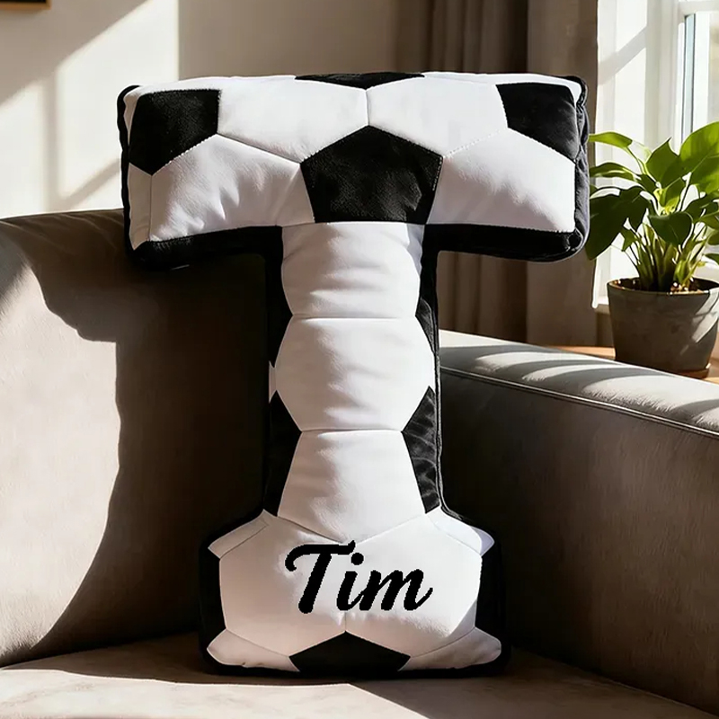Personalized Soccer Ball Letter Pillow with Custom Name Design