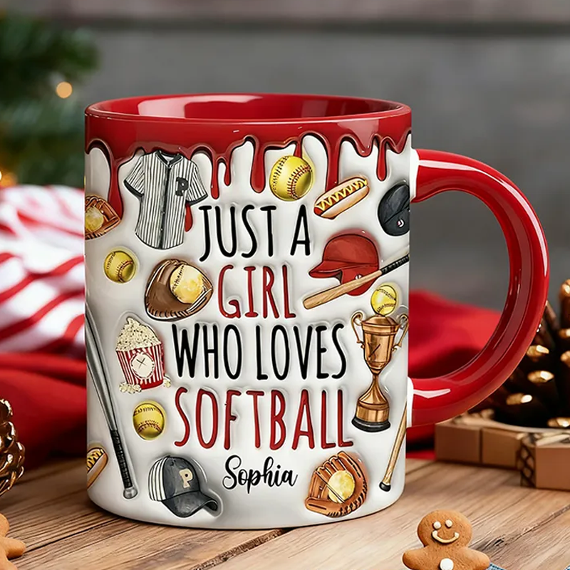 Personalized Softball Mug with Custom Name and Sports Graphics  