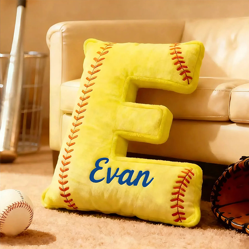 Personalized Softball Themed Letter Shaped Pillow with Custom Name
