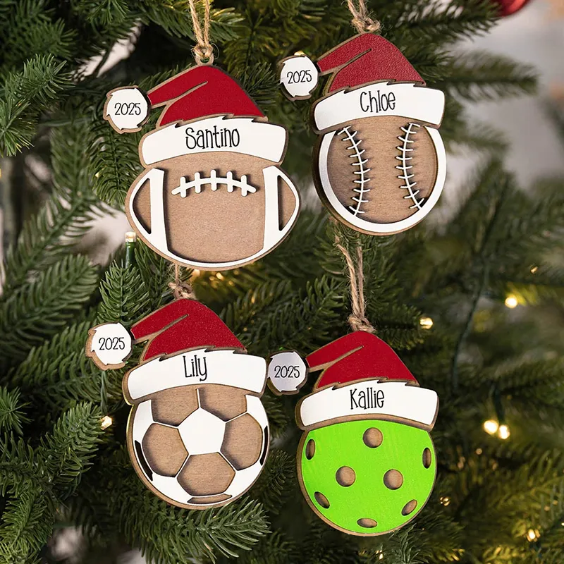 Personalized Sports with Santa Hat Christmas Ornament with Custom Name and Year for Christmas Gifts