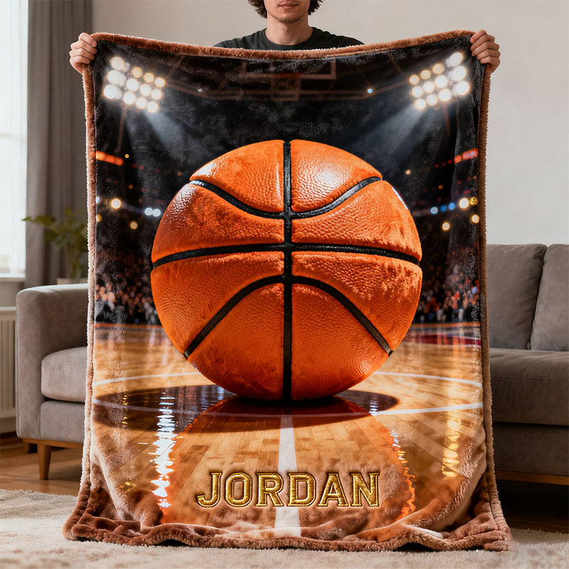 Personalized Basketball Blanket with Custom Name and Court Design for Fans and Players