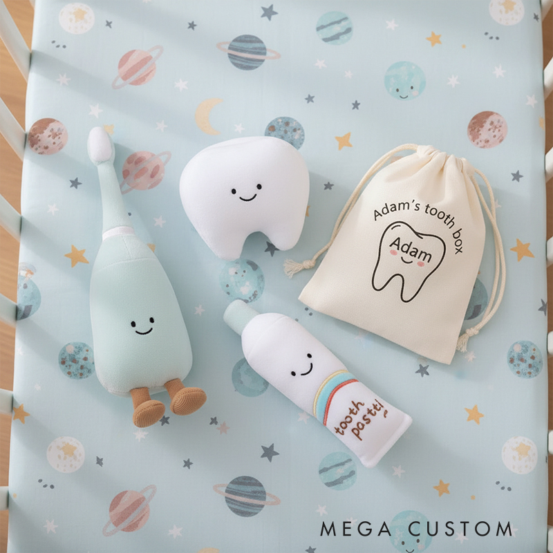 Personalized Tooth Fairy Plush Toy Set Custom Name Bag for Comfort  Dental Confidence Perfect Gift for kids and Babies