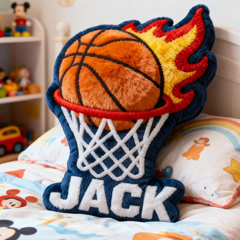 Personalized Basketball Flame Pillow with Custom Name and Bold Design for Basketball Enthusiasts
