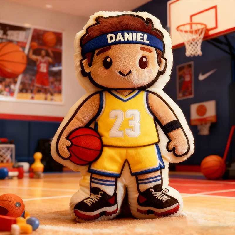 Personalized Adorable Yellow and Blue Basketball Player Pillow with Custom Name and Jersey Number A Slam Dunk Gift for Fans