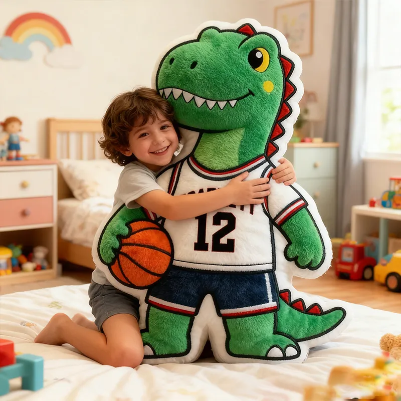 Personalized Dinosaur Basketball Player Pillow with Custom Name and Jersey Number