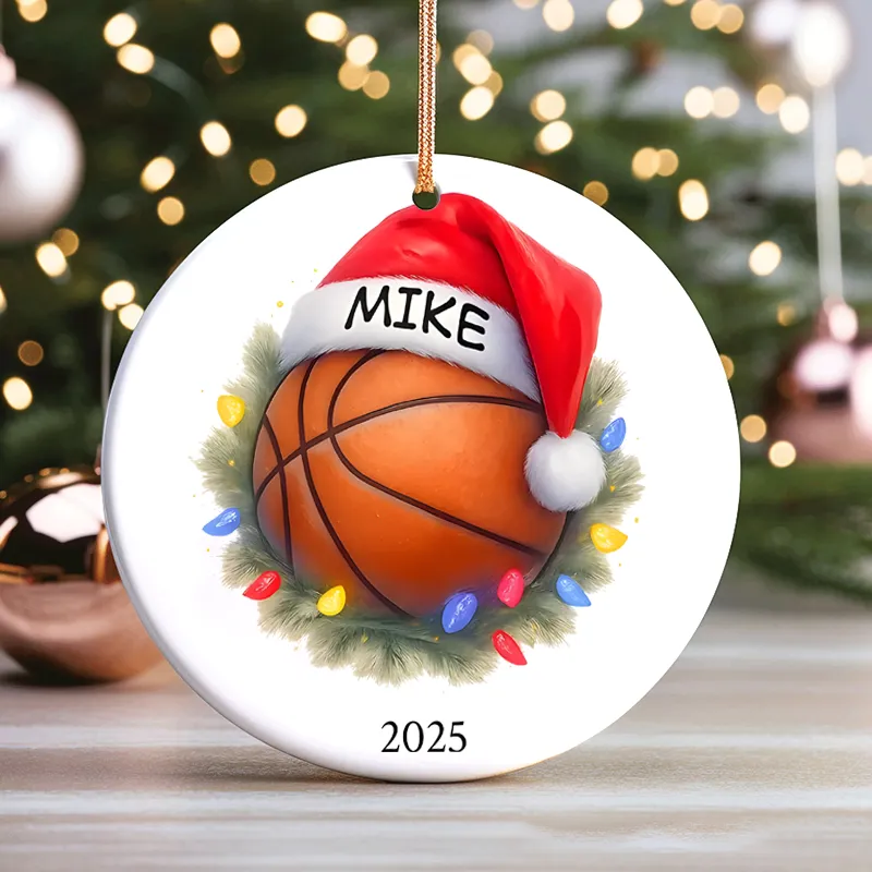 Personalized Sports Themed Christmas Ornament with Custom Name Year and Festive Design