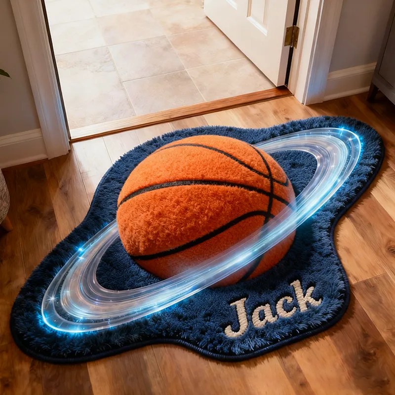 Personalized Galaxy Basketball Rug with 3D Saturn Ring Effect for Basketball Fans and Space Enthusiasts