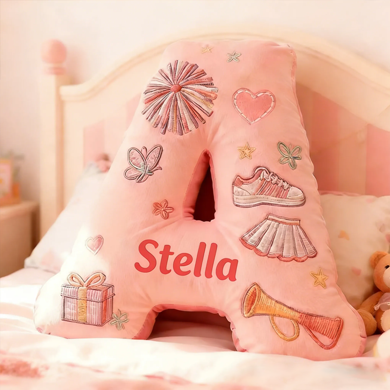 Personalized Cute Cheerleader Letter Pillow with Custom Name for Girls and Cheer Squad Members